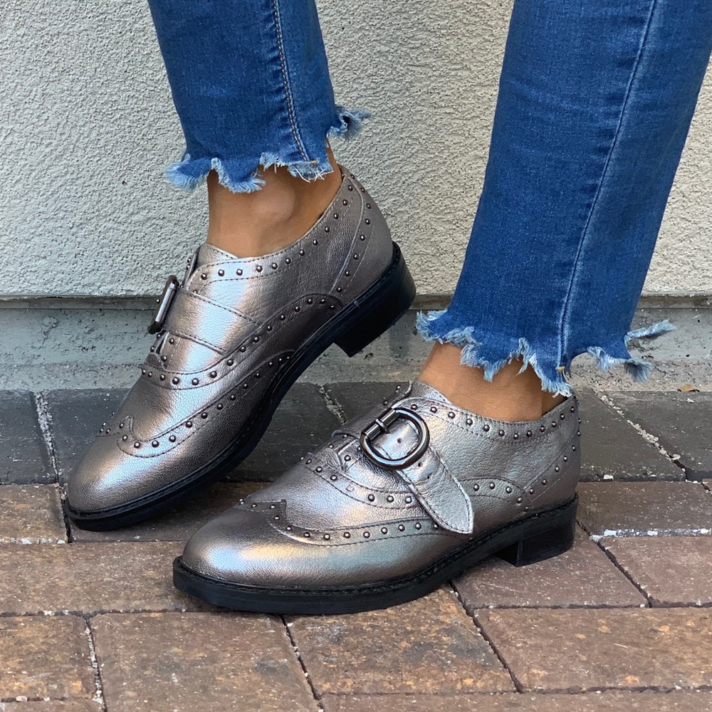 Charcoal Metallic Silver Studded Monk Strap Loafer - Picture 4 of 7